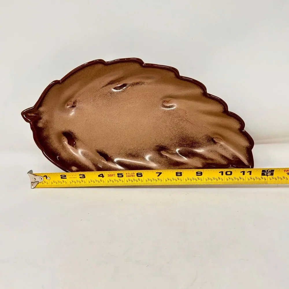 Vintage Frankoma Pottery 226 Leaf Dish Plainsman Brown Ceramic Bowl Tray MCM